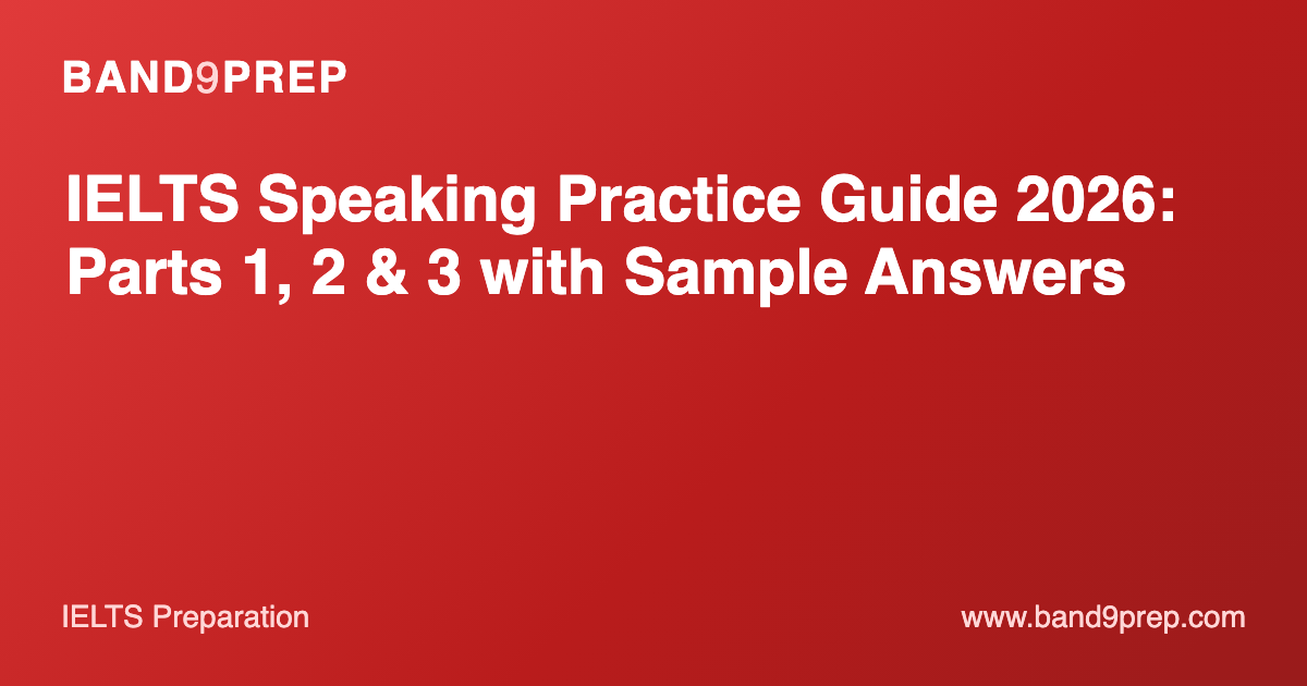 IELTS Speaking Practice Guide 2026: Parts 1, 2 & 3 with Sample Answers